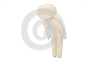 A bowed officeman character on white background 3d illustration.