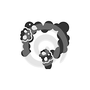 Bowel cancer black glyph icon. Human organ concept. Malignant neoplasm. Sign for web page, mobile app, button, logo. Vector