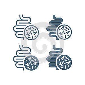 Bowels and microflora bacteria vector icon set