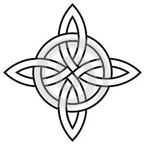 Bowen knot in black outline. Celtic symbol known as true lover\'s knot. Isolated background.