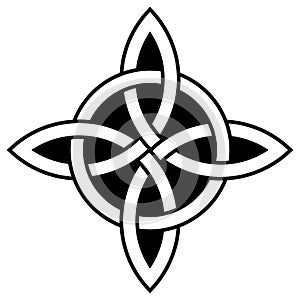 Bowen knot in black outline. Celtic symbol known as true lover\'s knot. Isolated background.