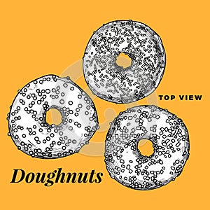 Black and white top view doughnuts