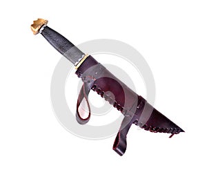 Bowie Knife isolate over white in scabbard