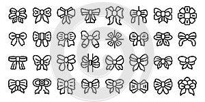 Bowknots icons outline set vector. A collection of bows in various sizes and shapes photo