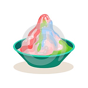 Bowl of ais kacang. Delicious Malaysian dessert. Sweet food. Cooking theme. Flat vector icon