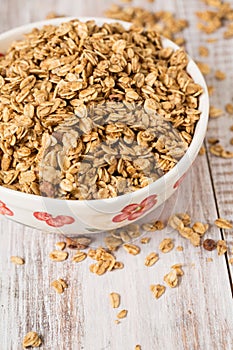 Bowl Of Almond Breakfast Granola Vertical Room For Text