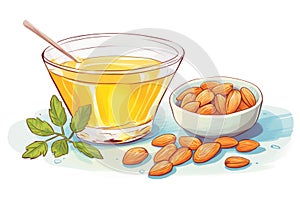 bowl of almonds next to a glass of fresh-squeezed orange juice