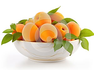 Bowl with appricots and green leaves