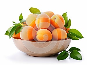 Bowl with appricots and green leaves