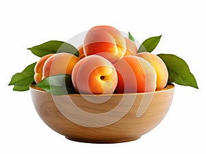Bowl with appricots and green leaves