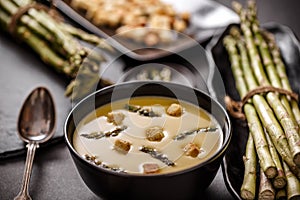 Bowl of asparagus cream soup