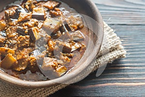 Bowl of aubergine with rogan josh sauce