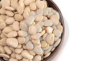 Bowl of Baby Lima Beans or Butter Beans Isolated on a White Background