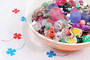 Bowl of beads and buttons