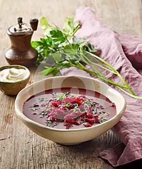 Bowl of beet root soup borsch