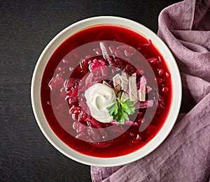 Bowl of beet root soup borsch