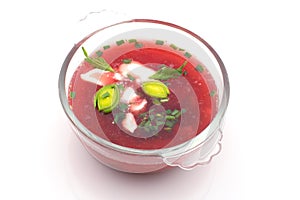 Bowl with borshch, Russian soup, isolated