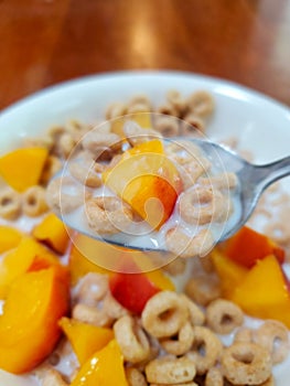 Bowl of Breakfast Cereal and Nectarines