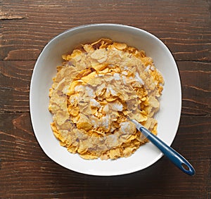 Bowl Of Breakfast Cereal On Rustic Wood Table