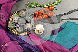 A Bowl of Brussels Sprouts on grey background