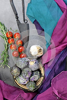 A Bowl of Brussels Sprouts on grey background