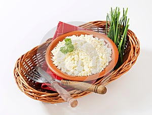 Bowl of Bryndza cheese and fresh chives