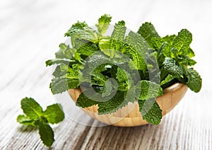 Bowl with a bunch of fresh mint