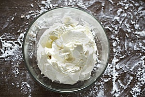 A bowl with buttercream frosting