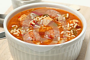 Bowl of Cajun Spicy Chicken and Sausage Gumbo