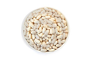 Bowl with canellini beans on white