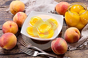 Bowl of canned peaches