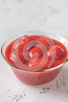 Bowl of canned tomatoes