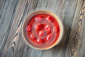 Bowl of canned tomatoes
