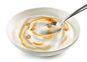 Bowl of caramel yogurt