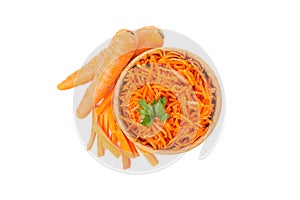 Bowl with carrot salad isolated on background