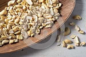 Bowl of cashew pieces healthy protein snack