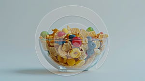 Bowl of cereal rotating against a blank background for copy