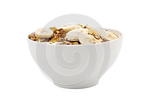 Bowl of cereals and banana background