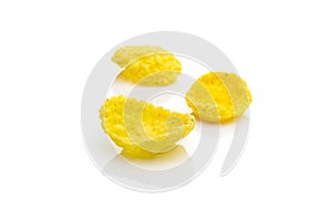Bowl cheerios cereal corn flakes on white. Snack Cornflakes Breakfast background best with milk. Diet, vegetarian or