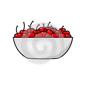 Bowl of cherries vector illustration with cartoon style