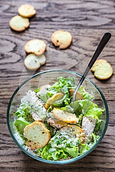 Bowl of chicken Caesar salad