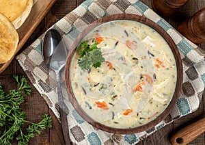 Bowl of chicken and rice soup