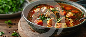 Bowl of Chicken and Vegetable Soup on Wooden Table