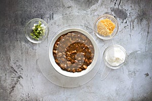 Bowl of Chili with Beans on a concrete background