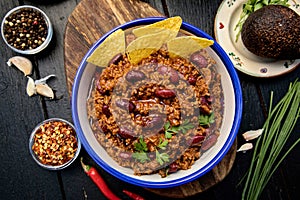 Bowl of chili con carne photo
