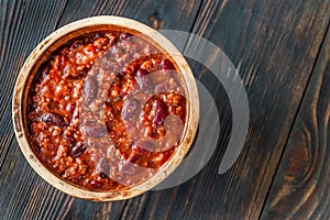 Bowl of chili con carne photo