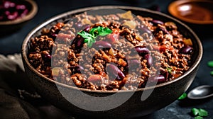 A Bowl Of Chili With Ground Beef And Beans. Generative AI