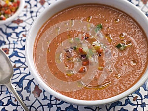 Bowl of Chilled Gazpacho Soup