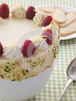 Bowl of Chilled Lemon Souffle with Biscuits