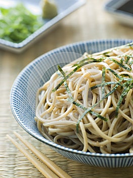 Bowl of Chilled Soba Noodles with Wasabi